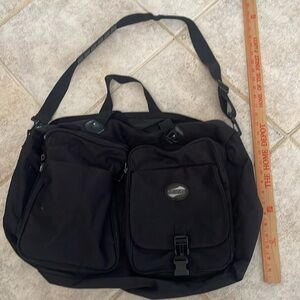 American Tourister Black Carry On Bag with Adjustable Straps, Multiple Pockets